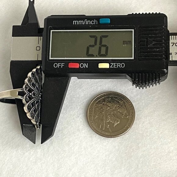 Sterling Silver 925 Openwork Scrollwork Wide Black Black Rhinestone Ring Sz 8 - Picture 14 of 16